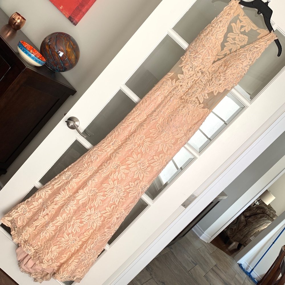Jovani Peach Sequined Gown Size 2